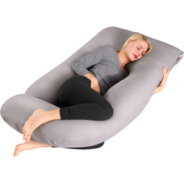 Подушка для вагітних Lannvan, подушка для сну J - подібної форми, подушка для годування грудьми XXL, подушка для вагітних 3 кг зі знімним і миється чохлом з 100 бавовни, 145x70 см (сірий)