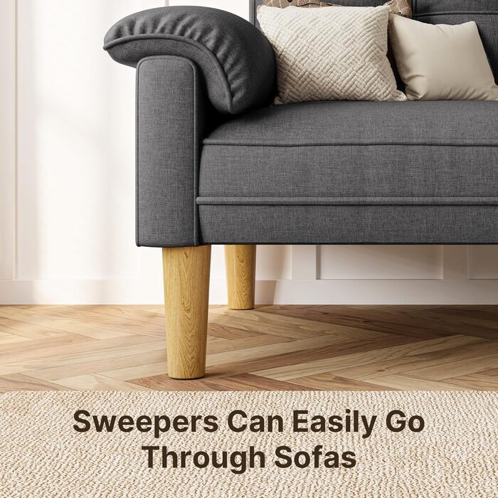 Диван Xbro 2-місний, компактний диван з підлокітниками та бічною кишенею, сучасний диван з тканини для вітальні, квартири, офісу, проста збірка, 144 x 77 x 77 см, темно-сірий