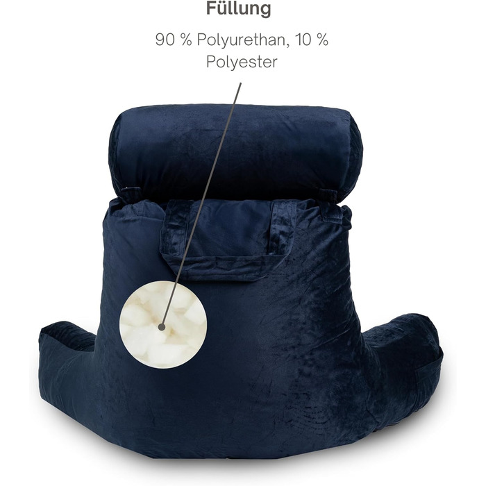 Подушка для читання Bananair – м'яка спинка та підлокітники для ліжка та дивана, знімний чохол, можна прати в машині, комфортна та ергономічна (кремово-білий)