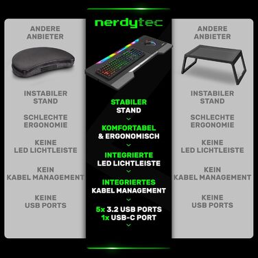 Couchmaster CYCON³: Ергономічний стіл для ноутбука для дивану, софи та ліжка з USB хабом (Чорний)