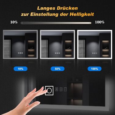 Дзеркало для ванної кімнати SONNI LED 50x70 см з LED-підсвічуванням, сенсорним керуванням, 3 кольори світла, проти запотівання та функцією пам'яті. Білий колір.