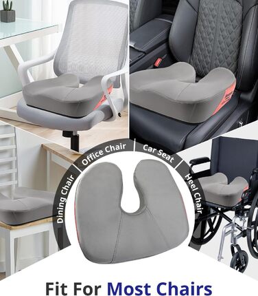 Велике сидіння з піною з пам'яті, ергономічна подушка для офісного крісла для зняття тиску, подушка для полегшення болю в ішіасі з протиковзкими гумовими точками, дихаюча подушка для ігрового крісла (Сірий)