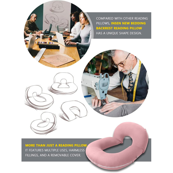 Подушка для читання INSEN, спинка для сидіння в ліжку, для читання, відпочинку, медсестер, дорослих, мам та дітей, подушка для пресу, охолоджуючий тенсел, рожева
