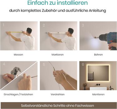 Дзеркало для ванної кімнати EMKE® з підсвічуванням 80x60 см, тепле біле світло 3000K, вимикач, вертикальна/горизонтальна установка, IP44, енергозберігаюче