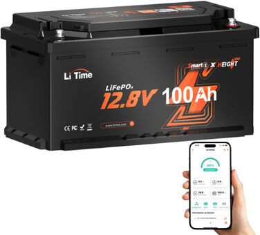 Акумулятор LiTime 12V 100Ah LiFePO4 RV під сидінням Bluetooth і Smart BMS, захист від низьких температур, максимальна кількість циклів 15000 циклів, 100 А BMS, 20,48 кВт-год, заміна свинцево-кислотного матеріалу, ідеально підходить для фургонів 12V100Ah H