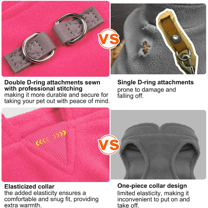 Флісовий жилет для собак з D-кільцем, зимова куртка для маленьких/середніх собак, помаранчевий, великий
