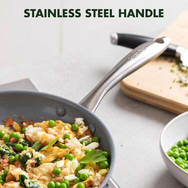 GreenPan Lima сковорода з керамічним антипригарним покриттям з нержавіючої сталі, з кришкою, 12 дюймів (30 см), сіра