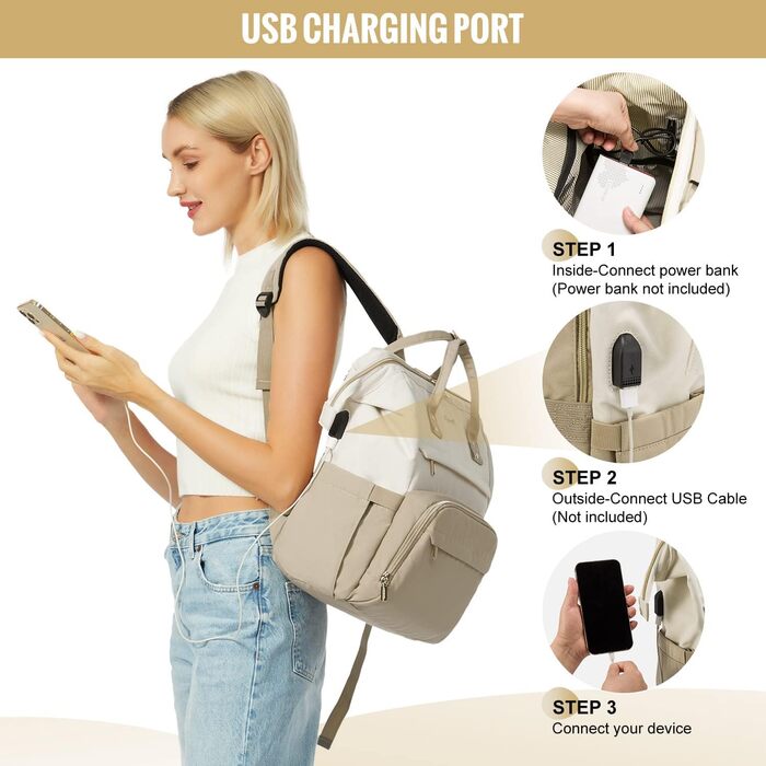 Рюкзак для ноутбука LOVEVOOK для жінок, великий шкільний рюкзак для підлітків, рюкзак ручної поклажі, водонепроникний дизайн, дихаючі плечові ремені, для університету, школи та подорожей, бежево-сірий (17 дюймів, B- Beige Khaki)