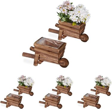 Relaxdays Квіткова візок для рослин, дерев'яний, 12.5 x 26 x 12 см, набір 4 шт.
