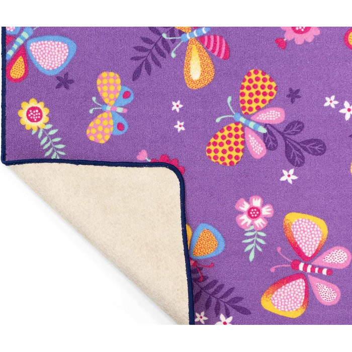 Дитячий килимок Primaflor - Papillon, рожевий, 100x150см, міцний ігровий килимок з метеликами, високоякісний килимок для дитячої кімнати, ігровий килимок для хлопчиків/дівчаток (фіолетовий, 100 x 150 см)