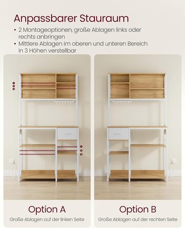 Полиця кухонна VASAGLE з розетками, підлогова, 40 x 100 x 180,4 см, полиця для випічки, регульовані полиці, тканинний ящик, 12 гачків, для кухні, антрацитово-чорний, KKS027B02