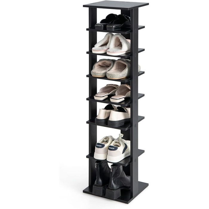 Рівнева полиця для взуття COSTWAY регулюється по висоті, компактна дерев'яна полиця для взуття, вертикальний органайзер для взуття, окремо стояча кутова полиця для входу, передпокій (одинарний, чорний), 8-