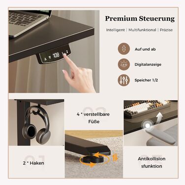 Регульований за висотою стіл Klicelor з двома ящиками, електричний, для офісу та дому, 160 x 60 см