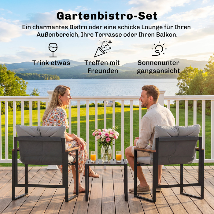 Набір для пікніку на 2 особи, 3-частинний садовий набір з металевим каркасом та товстими подушками