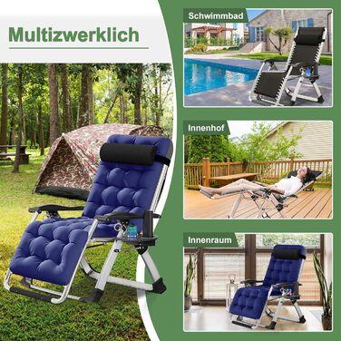 Скромний розкладний лежак на 200 кг з подушкою, сидіння та лежання, регульований для вітальні, балкона, пляжу або басейну (Блакитна плюшева тканина)