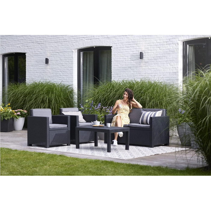 Диван садовий Allibert Victoria 2-місний, ротанг, сірий, з подушками, 129x63x77 см