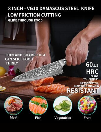 Ніж кухарський 20 см Xuan Серія VG10 Дамаська сталь, ручка з харчового пластику (смарагдовий)