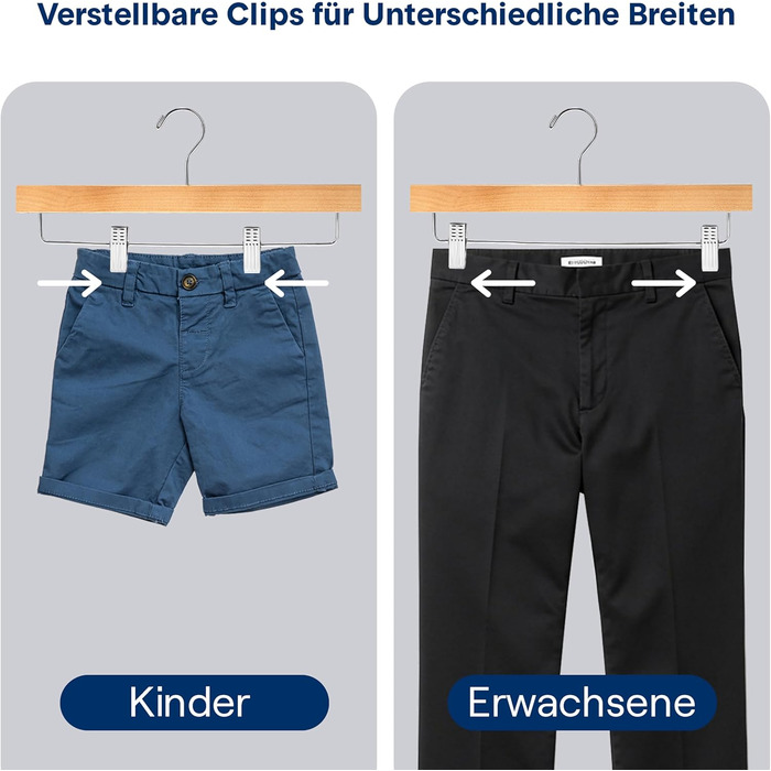 Дерев'яні вішалки для штанів SereneLife з кліпсами (20 шт.), 35,6 x 1,3 x 17 см, для джинсів, шортів, штанів
