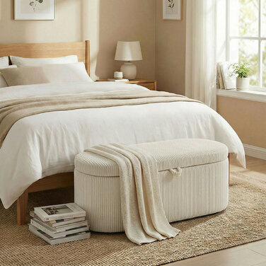 Пуф-органайзер з м'якою оббивкою та сидінням, банкетка для спальні, 105 x 51 x 49 см, Бежевий