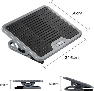 Підставка для ніг EUREKA ERGONOMIC регульована з масажною поверхнею для офісу та дому. Чорний та сірий колір