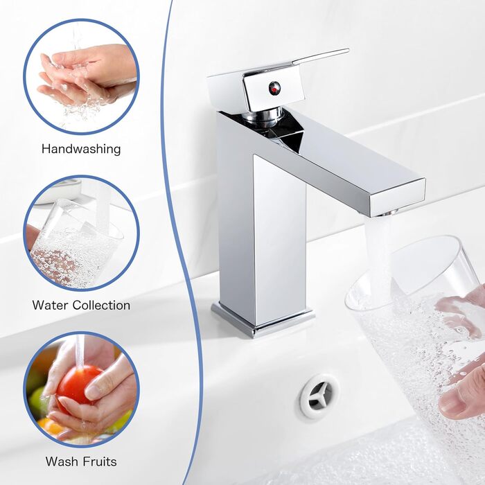 Змішувач для ванної кімнати на мийку, хромований, з висотою 164 мм, однорідний, з гарячою та холодною водою, G3/8