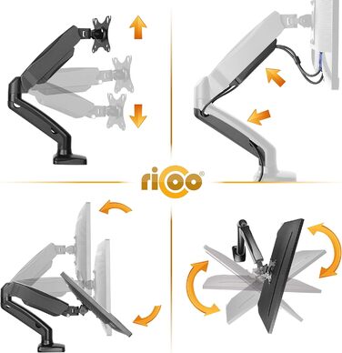 Кріплення для монітора RICOO TS2011: тримач для екрану 17-27 дюймів, VESA 75/100, для комп'ютера, настільний тримач