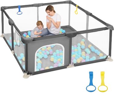 Дитячий манеж Dripex 124x124 см, сірий, з дихаючим мережем, Oxford 210D, для гри та безпеки