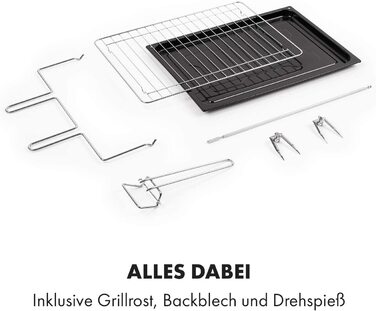 Міні-піч Klarstein Masterchef: 60 л, об'єм 60 літрів, з конвекцією, обертовим шампуром, таймером, подвійним склом, нагрівом зверху та знизу, з нержавіючої сталі, 2000 Вт, чорний колір