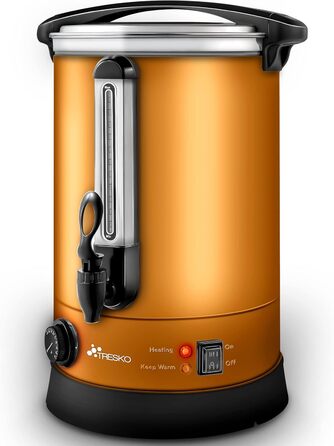 ТресКо® Електричний казанок для глінтвейну 6,8 л з нержавіючої сталі, 1500 Вт, автоматичний, для гарячих напоїв, з мідною вставкою