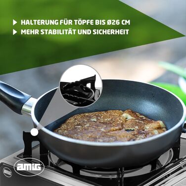 Газовий балонний пальник Amig CAMP01 з 1 конфоркою, вбудованим вітрозахистом та нержавіючою сталею, 2.2 кВт, сумісний з картриджами B-250