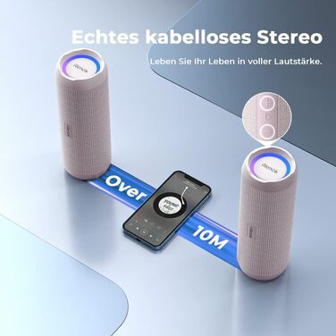 RIENOK Портативна Bluetooth Колонка з Підсвічуванням, Рожева, IPX7 Водонепроникна, 3600 mAh, Bluetooth 5.3, Бас, Стерео Звук