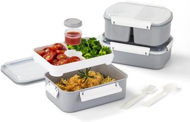 Набір з 3 контейнерів для зберігання салату 3800 мл Bento Lunch Box з кришкою, підносами, виделкою та ложкою (сірий)