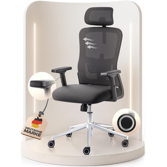 Ергономічне крісло Galahad - офісне, ігрове, поворотне | Макс. 150 кг | Чорний