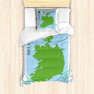 Набір підковдр ABAKUHAUS Ireland Map для односпальних ліжок, класичні електронні листи, захист від кліщів Allergy Friendly з наволочкою, 135 см x 200 см - 80 x 80 см, білий і різнокольоровий 135 см x 200 см - 80 x 80 см Білий і багатобарвний