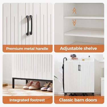 Шафа для взуття 5-ярусна в стилі ф armhouse з 2 дверцятами, самостійна шафа для взуття з регульованими полицями та металевими кутовими прикрасами для передпокою та коридору, білий, білий, білий (сучасний білий, білий)