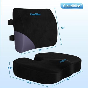Подушка для сидіння CloudBliss: для офісного крісла, авто, підтримка попереку, з memory foam, для болю в куприку, від ішіасу та болю в спині