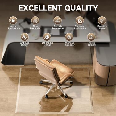 Підкладка під офісний стілець з прозорого скла з заокругленими краями, 119 см x 50 см, захист підлоги, для килима та твердої підлоги