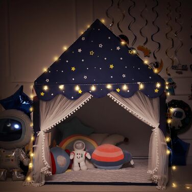 Дитяче намет-будиночок Wilwolfer з килимком для малюків: Принцесин будиночок для дівчаток та хлопчиків - Великий намет для гри в приміщенні та на вулиці - Ідеальна іграшка для дітей (Блакитний з килимком)