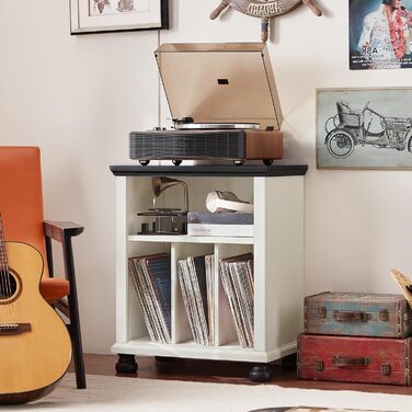 Стійка для програвача LELELINKY: полиця для 200 платівок, дерев'яний стіл для вітальні, спальні, офісу, білий