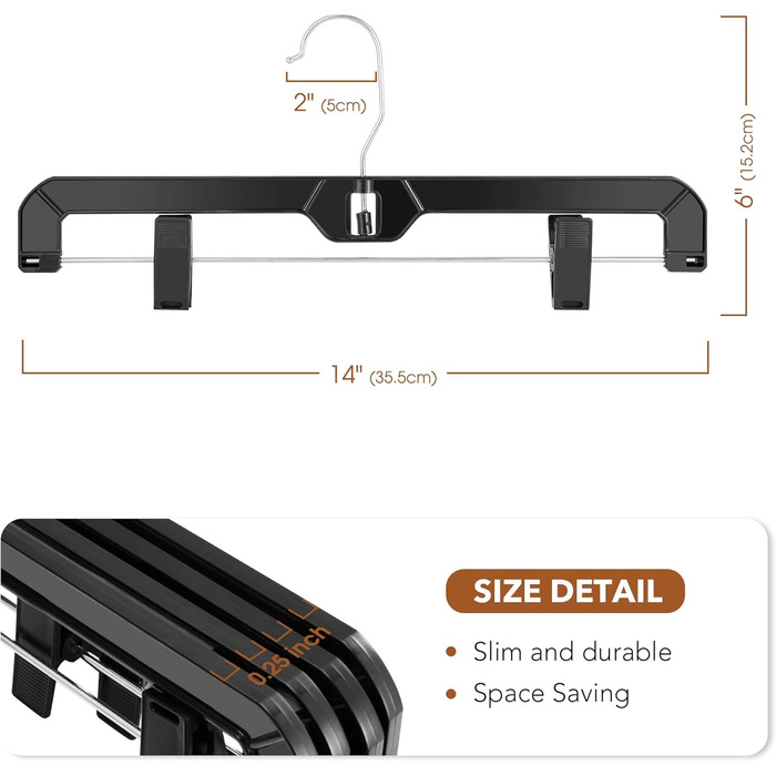 Кліпси для штанів House Day, 12 шт, 35 см, пластикові вішалки для штанів, спідниць, джинсів, шортів та легінсів, з обертовим гачком 360°