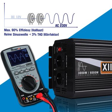 Інвертор 2000 Вт / 4000 Вт Трансформатор напруги Pure Sine 12V 230V з 4M LCD пультом дистанційного керування, 2 європейськими розетками та 4 портами USB РК-дисплей напруги Інвертор потужності Перетворювачі струму Трансформатор струму 2000 Вт з РК-дисплеєм