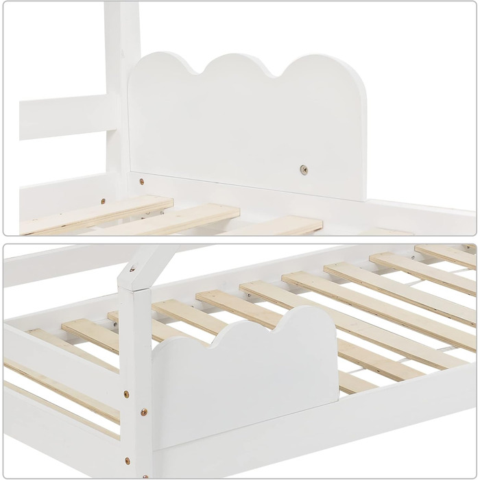Ліжко дитяче Merax 90x200 см, будиночок з ламелями, захистом від падіння, для хлопчиків та дівчаток, біле