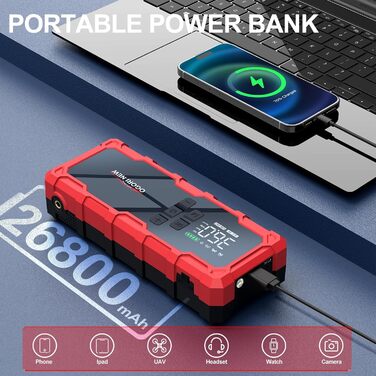Powerbank для автомобіля Starthilfe з компресором та LED-ліхтариком, 6000A, 12V, для 8L бензину/10L дизеля