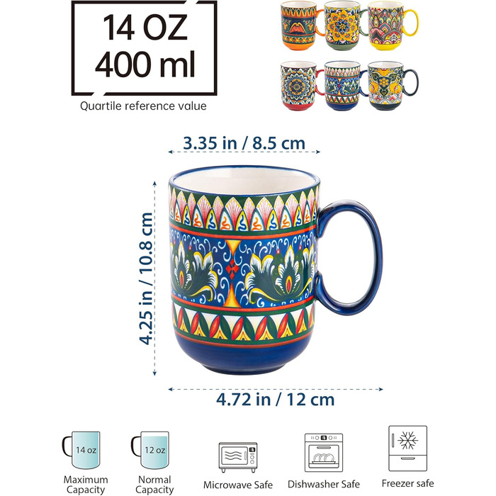 Набір кавових чашок Henten Home з порцеляни, 6 шт., 250 мл, ручної роботи, для 6 осіб (250 мл чашки, 400 мл підставки)