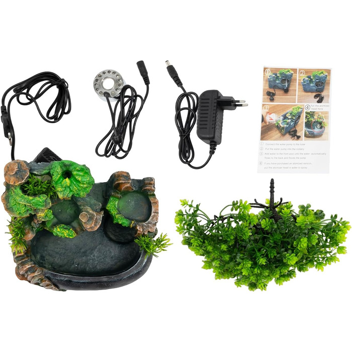 Декоративний настільний фонтан Charocean з LED підсвіткою та ефектом туману, для дому та офісу, з можливістю розміщення рослин