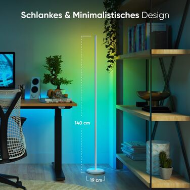 Наноліф Matter Розумна Підлогова Лампа Біла, RGB IC LED, Диммер, Музичний Синхронізація, 1700lm, Управління через Додаток та Голос (Alexa, Apple HomeKit), Декоративне Освітлення для Спальні та Геймінгу