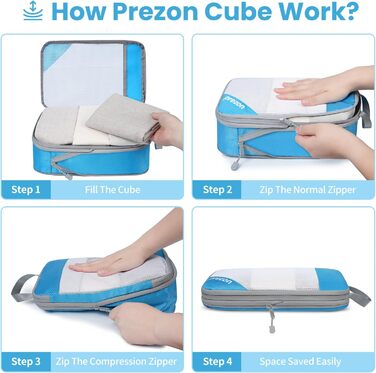 Набір компресійних органайзерів для одягу в подорож, 6 шт, прозорі пакувальні куби для валізи, легкі та міцні органайзери для багажу (Синій)