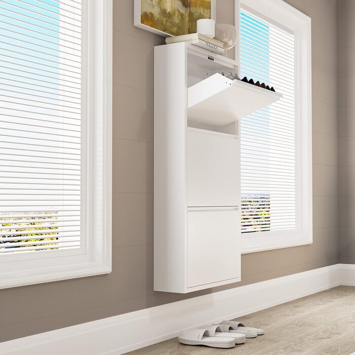 Шафа для взуття YITAHOME з металу, 3 дверцята з магнітними застібками, білий глянцевий колір, для передпокою та коридору