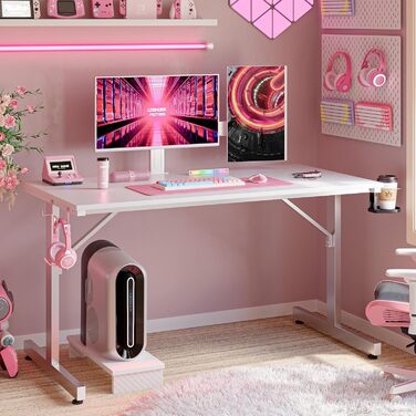 Ігровий стіл Bestier 106,6 см з LED підсвіткою, підставкою для монітора, тримачем для навушників і чашки для дому та офісу