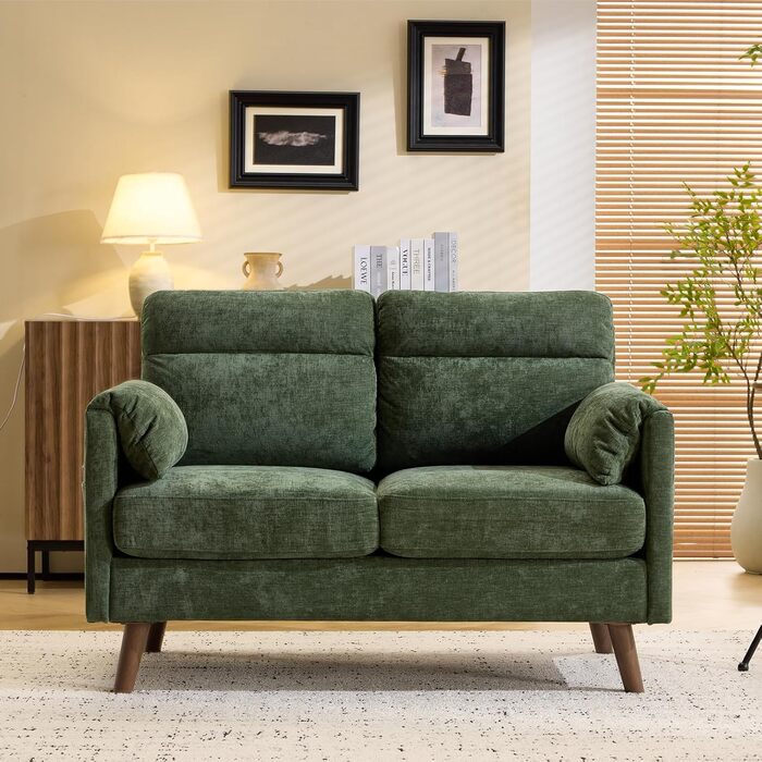 Диван Bonnlo 2-місний, компактний, 125 см, тканинний диван з м'якими підлокітниками, для офісу, вітальні, спальні, кабінету, легка збірка, льон, зелений